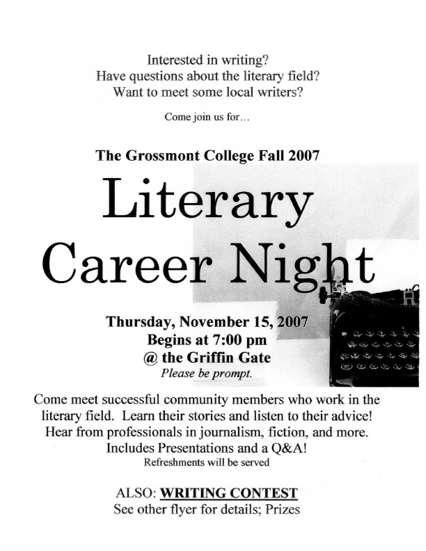 2007 Literary Careers Night flier