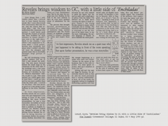 Grant, Kyra. “Reveles Bring Wisdom To GC, With a Little Side Of ‘Enchiladas.” The Summit (Grossmont College, El Cajon, CA) 4 May 1995: p2.