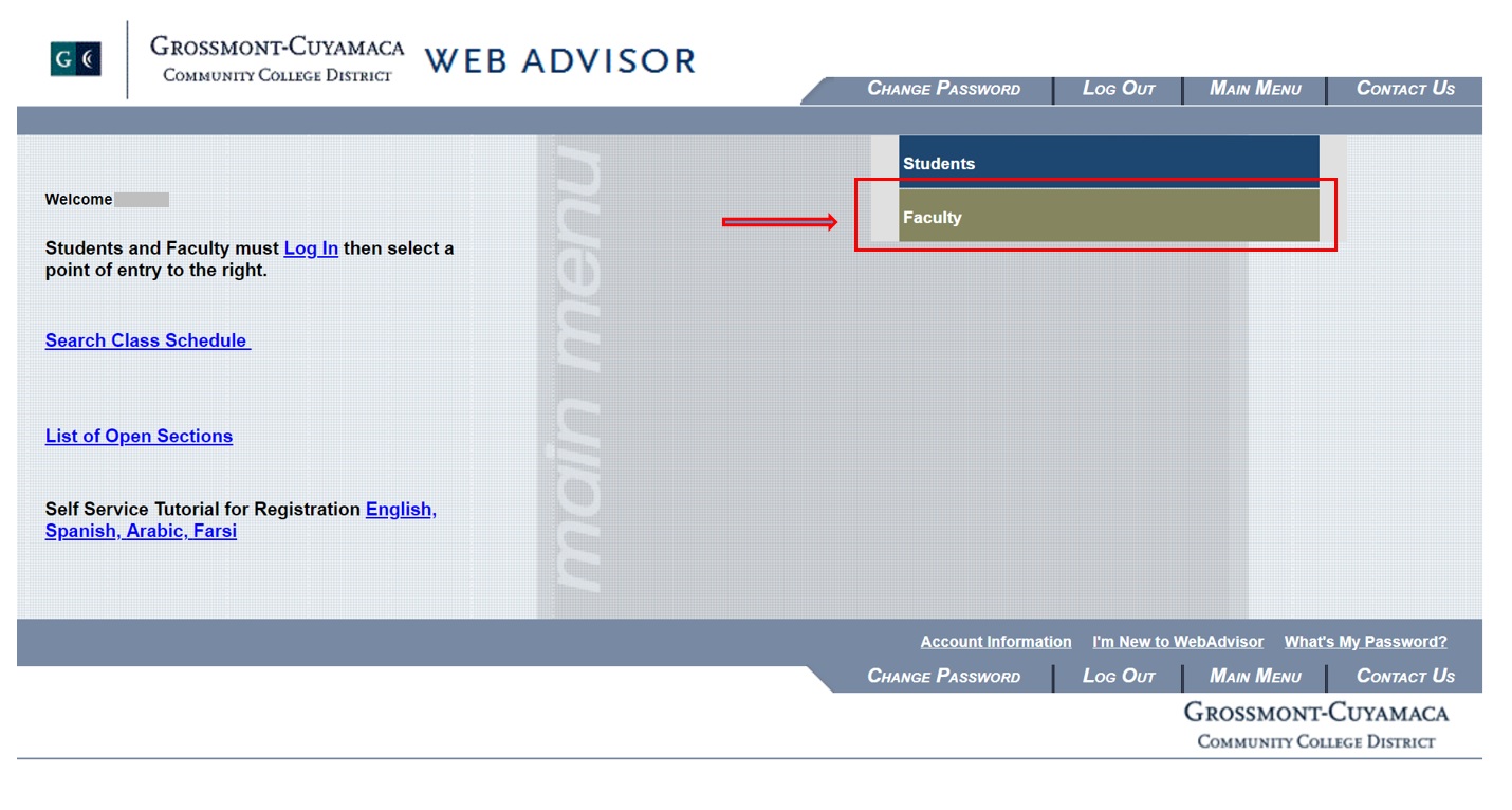 WebAdvisor login for faculty