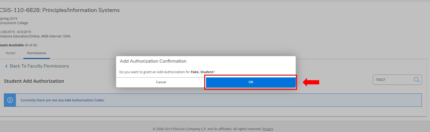 granting permission by adding student to section