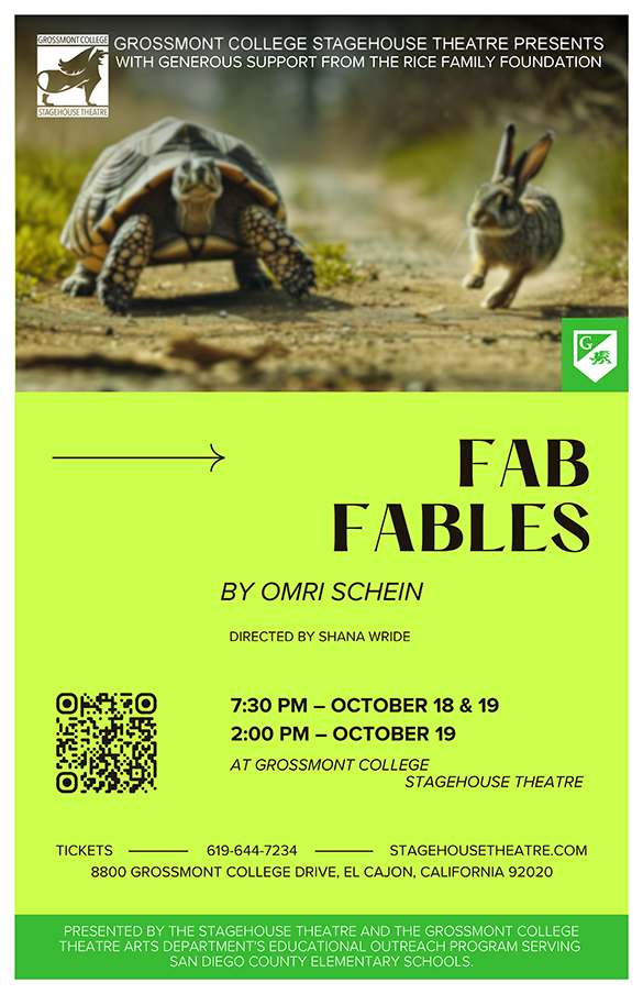 Fab Fables poster with turtle and a hare in a race.