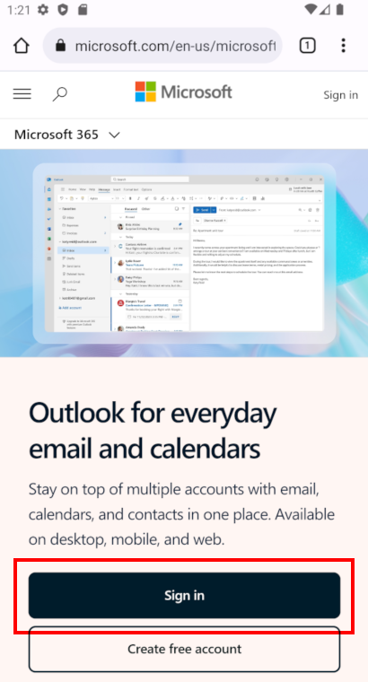 Screenshot of Outlook.com