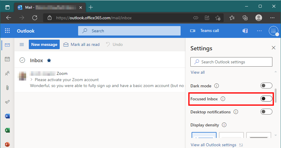 outlook.com focused inbox